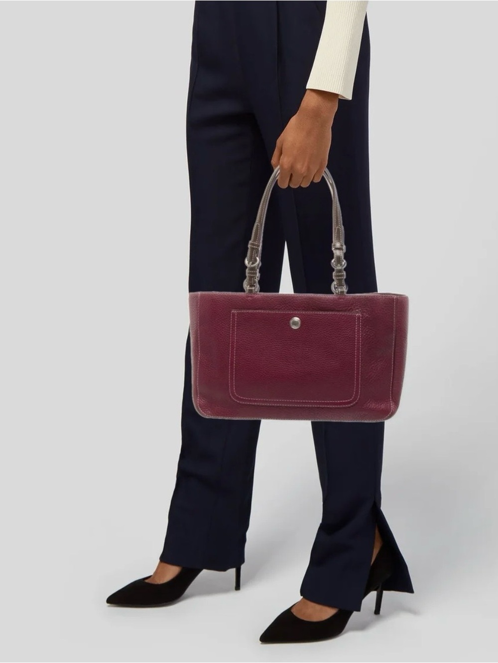 Coach Pebbled Leather Shoulder Bag in Burgundy with Cherry Charm